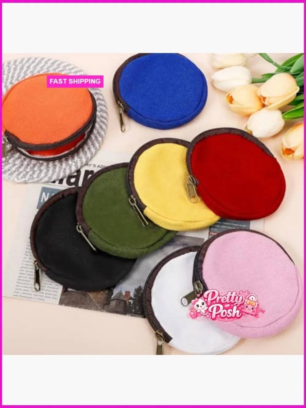 6 Piece Cotton Canvas Makeup Bag Set with Wide Bottom, Zipper Pouch